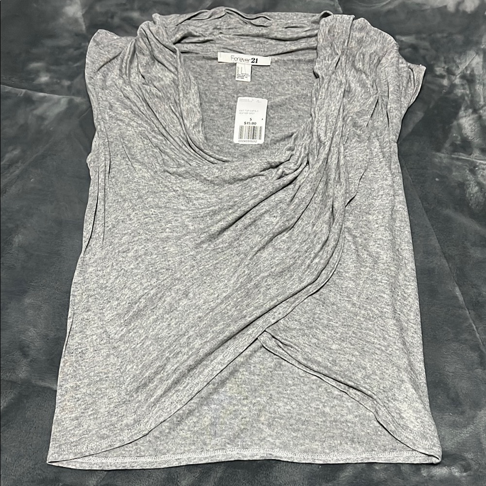 Forever 21 Gray Asymmetrical Ruched Sleeveless Blouse